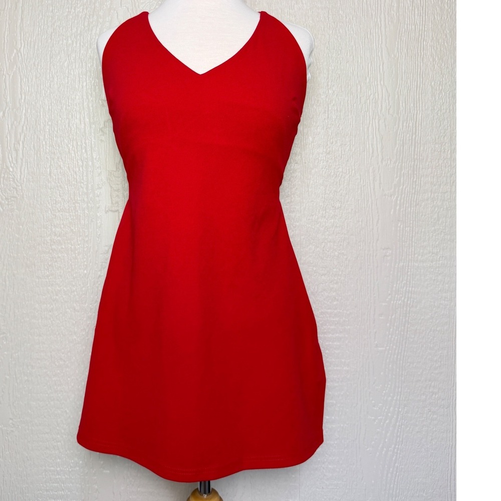 Just Quella Red V-Neck Strappy Open Back Mini Dress Small Bodycon Cocktail Party